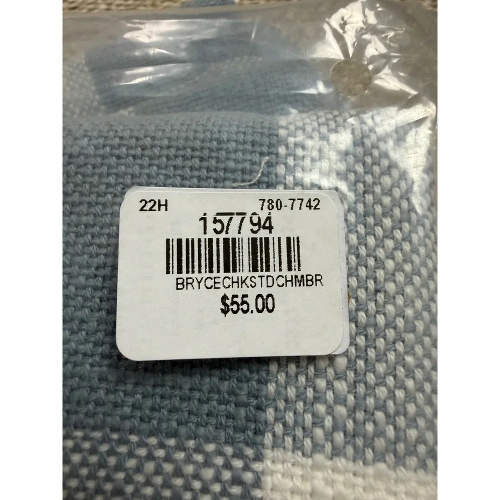 Pottery Barn Bryce Check Standard Sham Set 2 Chambray Blue White Cotton NEW